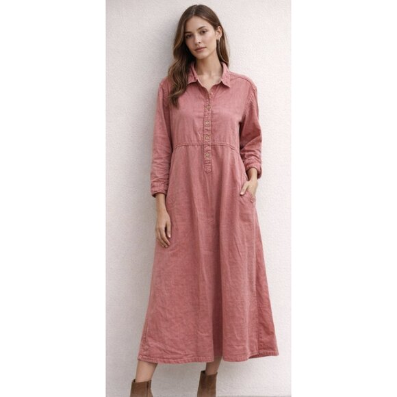 45Rpm Dresses & Skirts - 45RPM STUDIO 45R Vintage Washed Red Denim Maxi Dress Minimalist Made in Japan